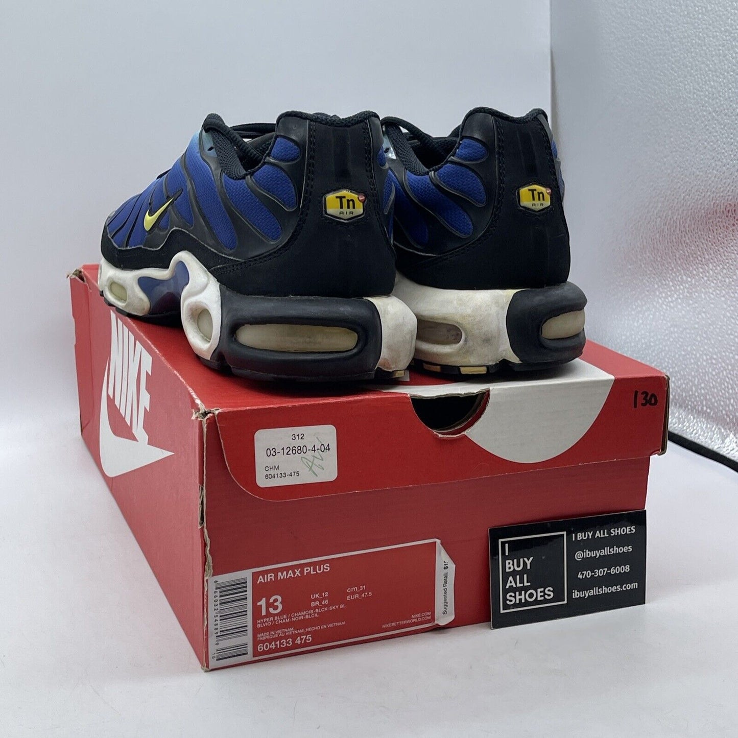 Size 13 - Nike Air Max Plus Hyper Blue White Black Suede Leather (604133-475)