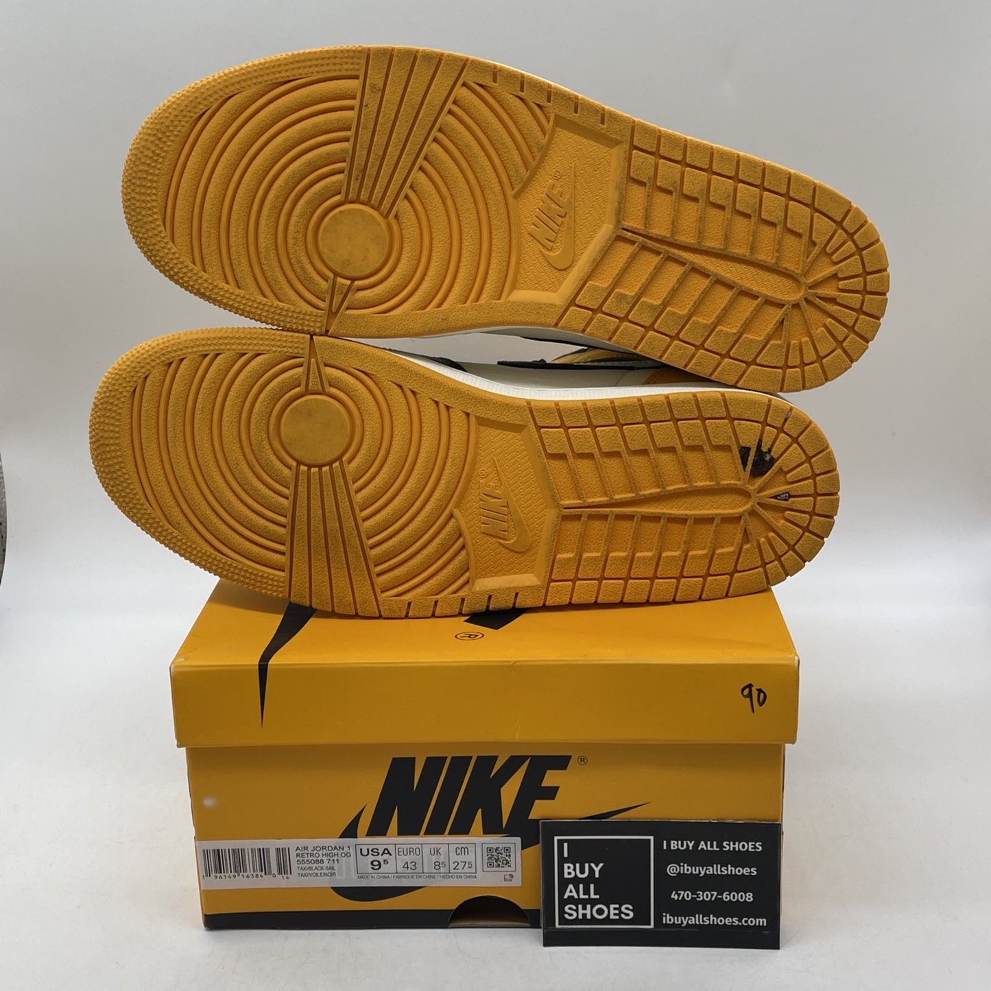 Size 9.5 - Jordan 1 Retro OG High Yellow Toe Black Leather (555088-711)