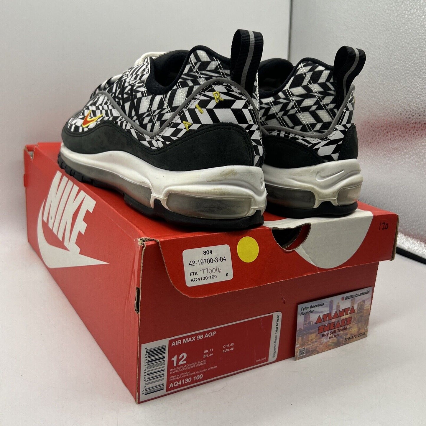 Size 12 - Nike Air Max 98 All Over Print Black White (AQ4130-100)