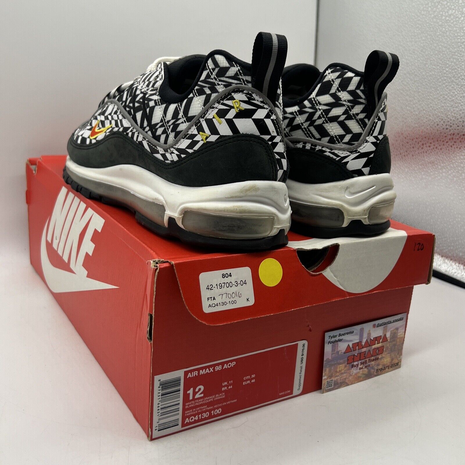 Size 12 - Nike Air Max 98 All Over Print Black White (AQ4130-100)