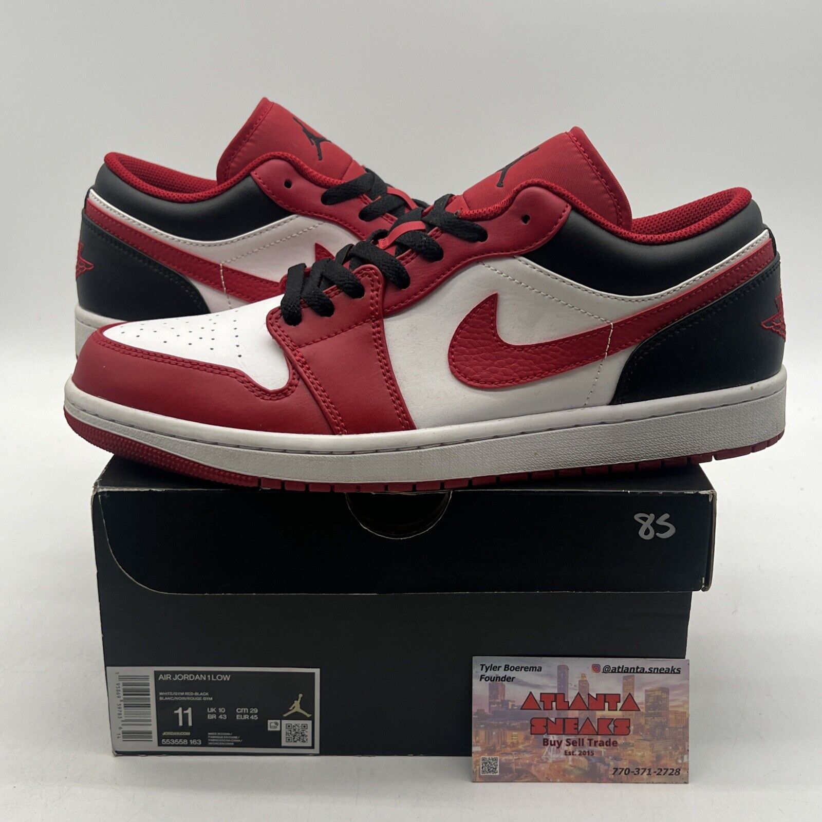 Size 11 - Jordan 1 Low Reverse Black Toe Red White Leather (553558-163)