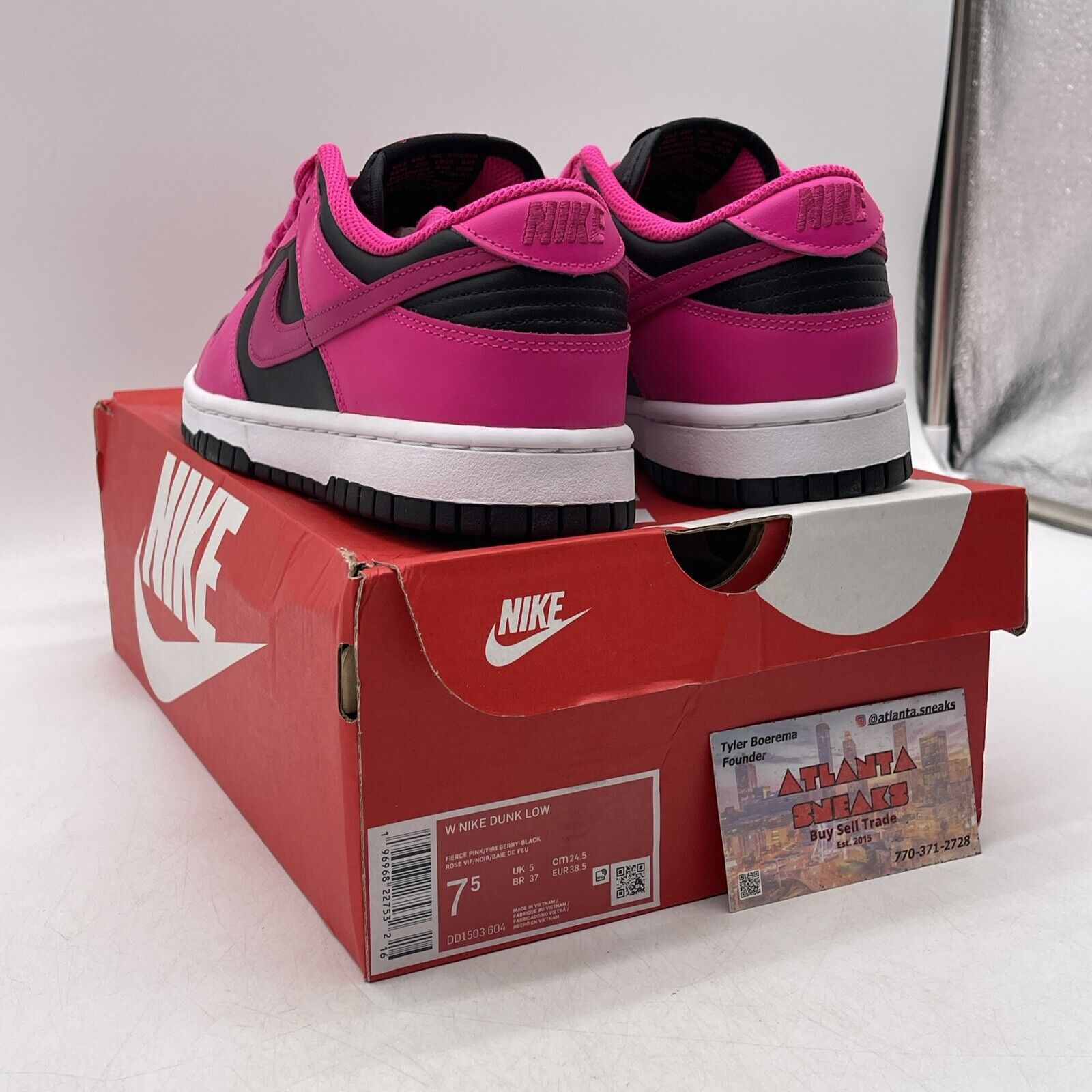 Size 7.5W - Nike Dunk Low Fierce Pink Black  White Leather (DD1503-604)