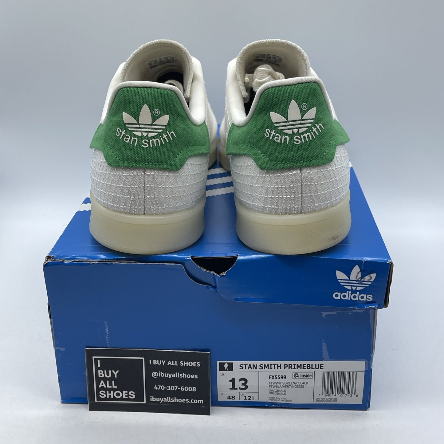 Size 13 - Adidas Stan Smith Primeblue White Green (FX5599)