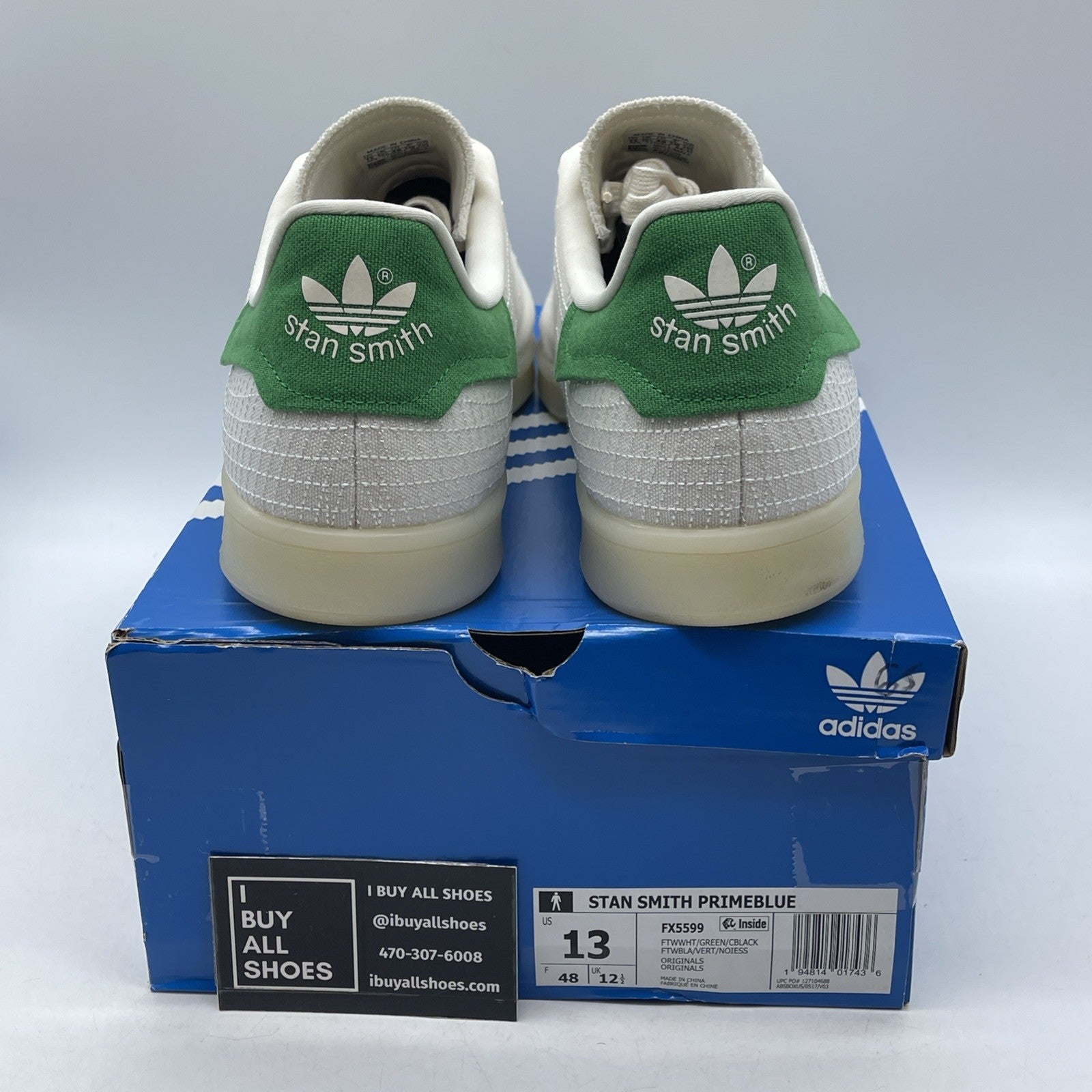 Size 13 - Adidas Stan Smith Primeblue White Green (FX5599)