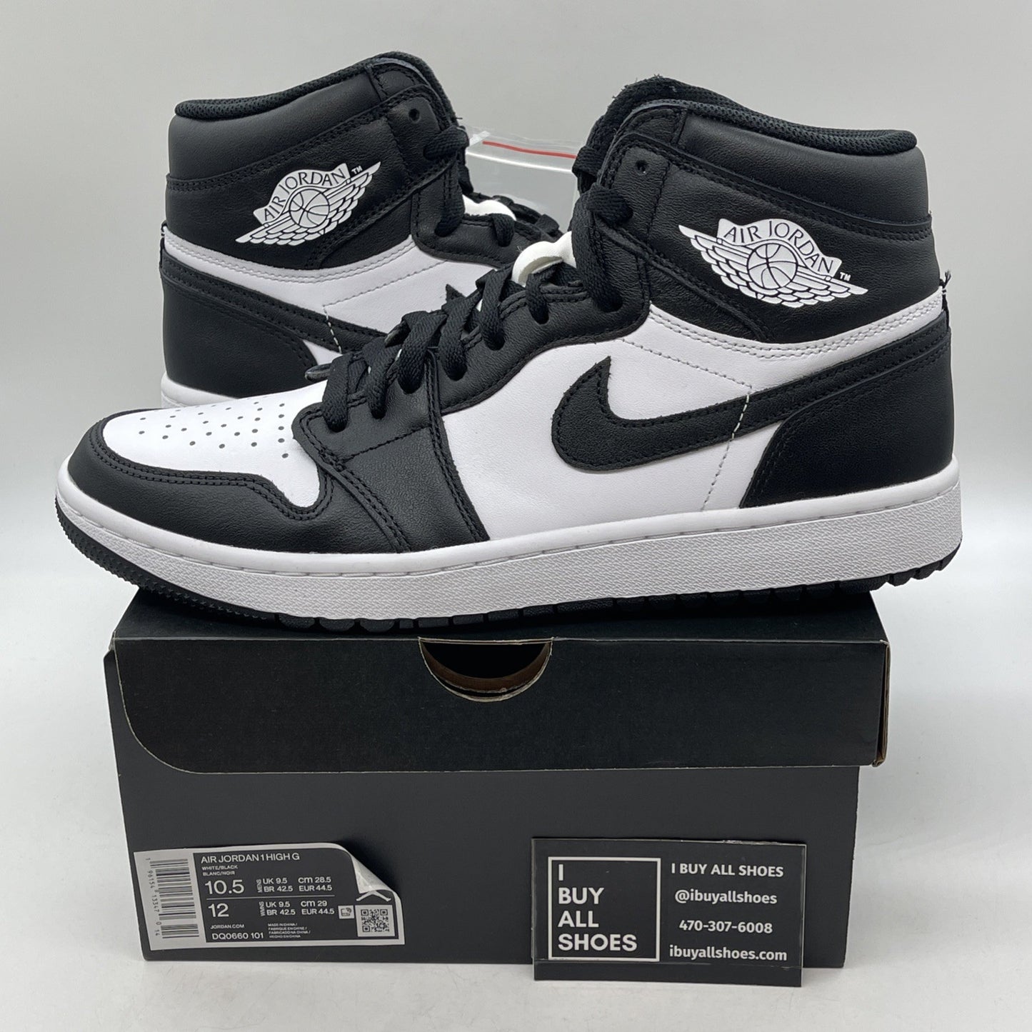 Size 10.5 - Air Jordan 1 High Golf Panda Black White Leather (DQ0660-101)
