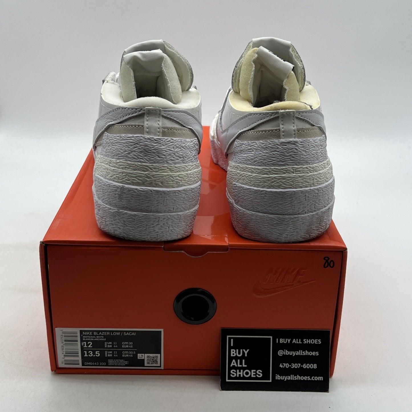 Size 12 - Nike sacai x Blazer Low White Patent (DM6443-100)