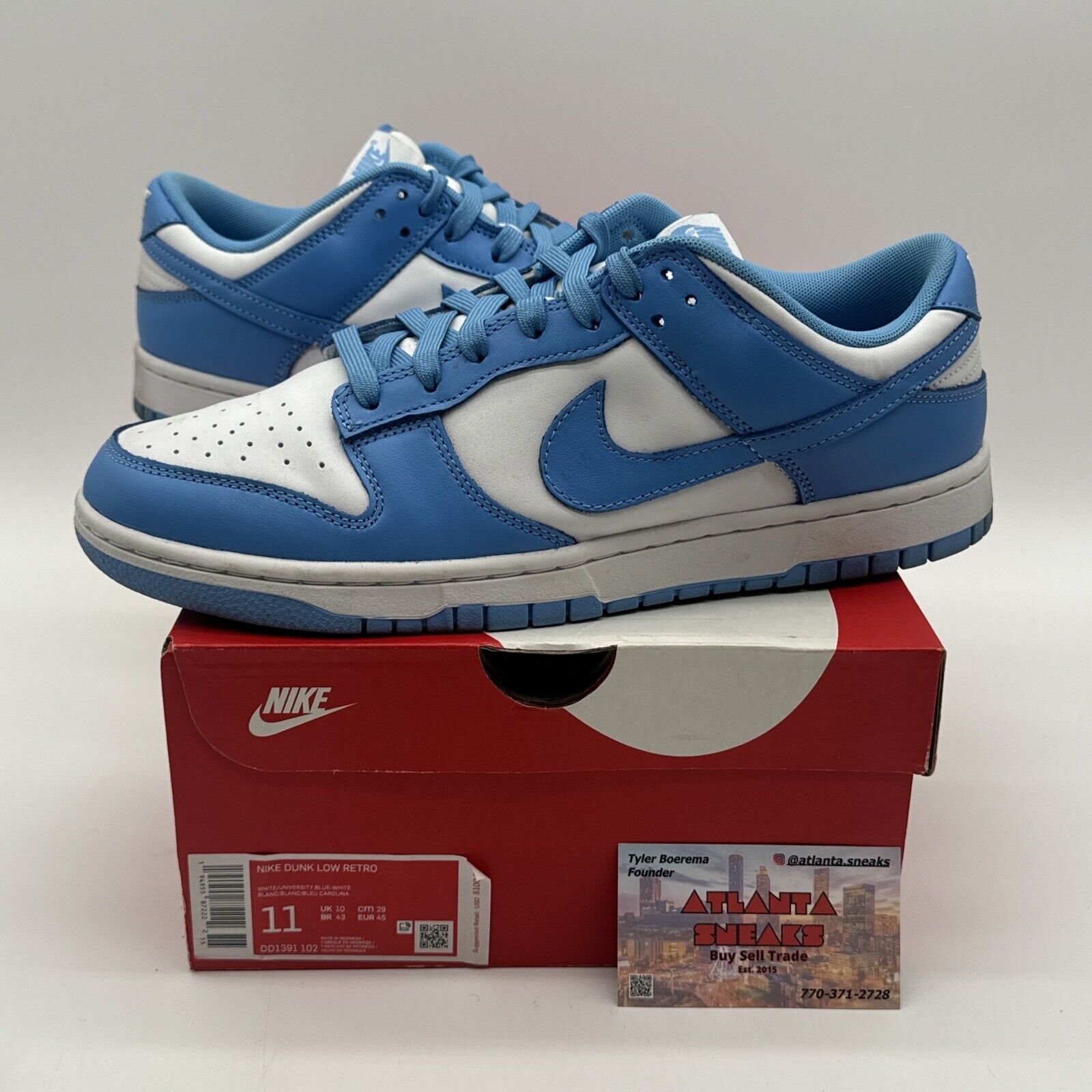 Nike Dunk Low Retro "UNC" 2021 - Size 11 - DD1391 102 Blue White Tar Heels Lthr