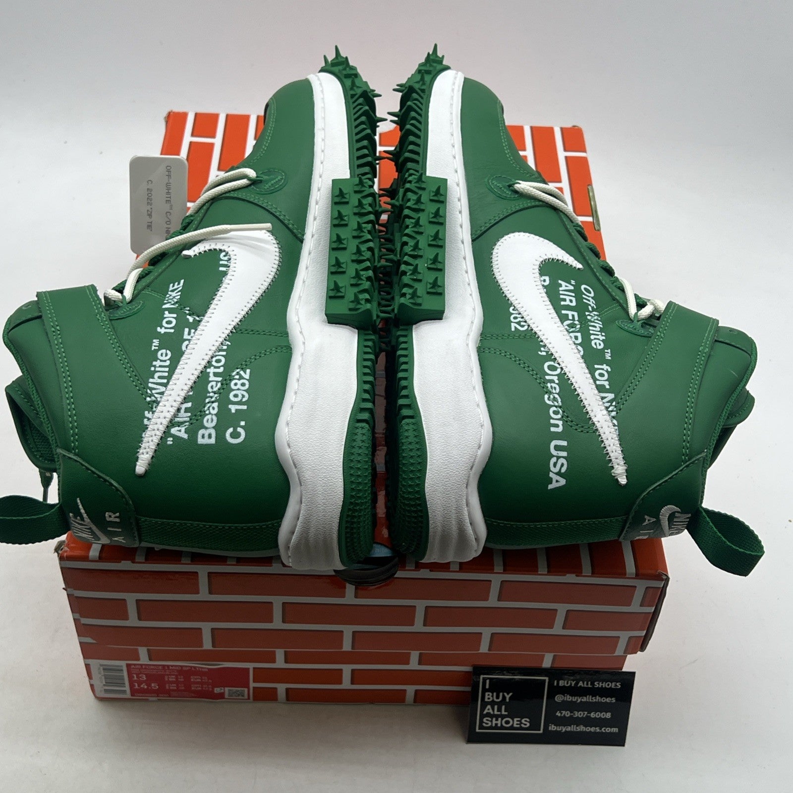 Size 13 - Nike Off-White x Air Force 1 SP Leather Mid Pine Green (DR0500-300)