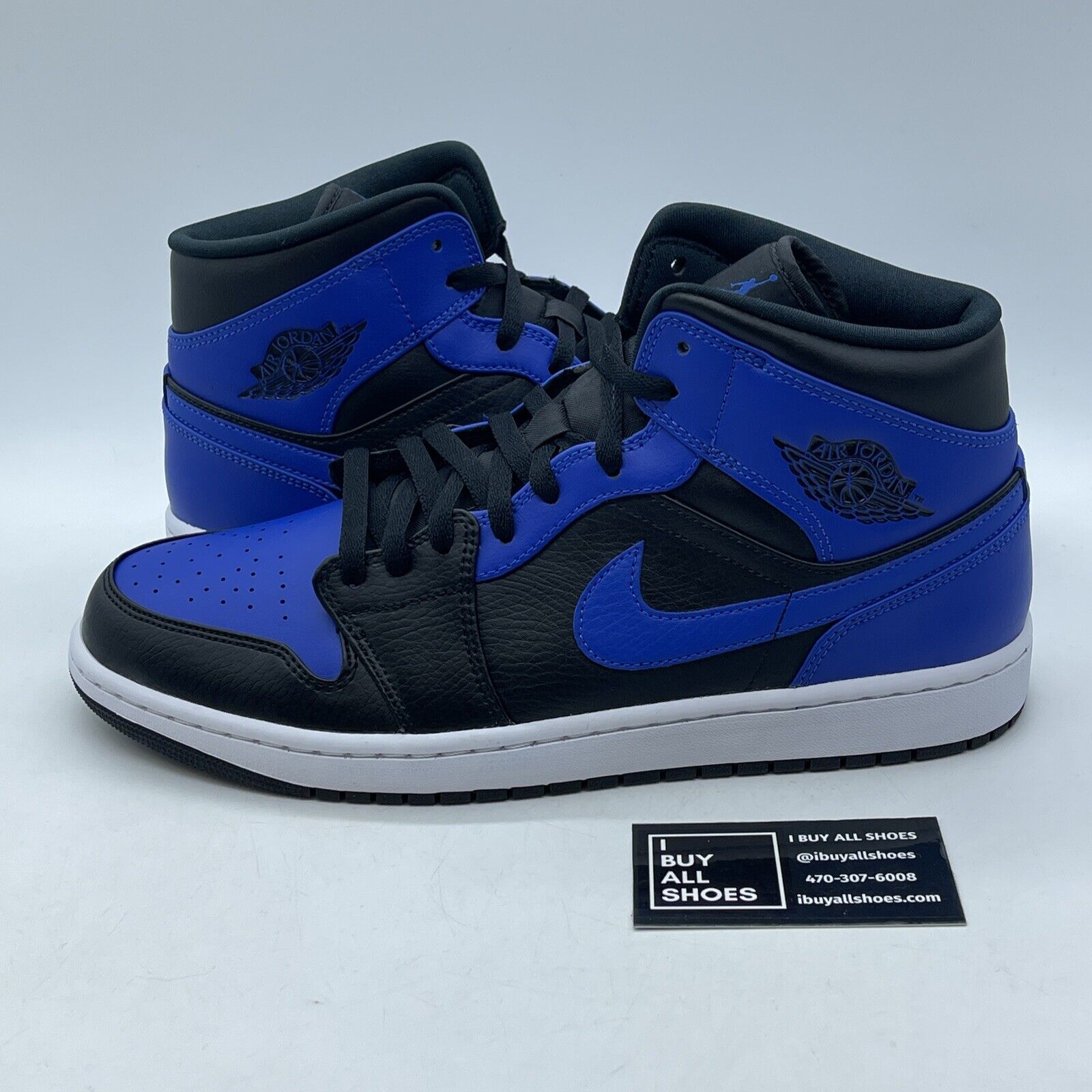 Size 12 - Jordan 1 Mid Hyper Royal 2021 Black Blue White Leather (554724-077)