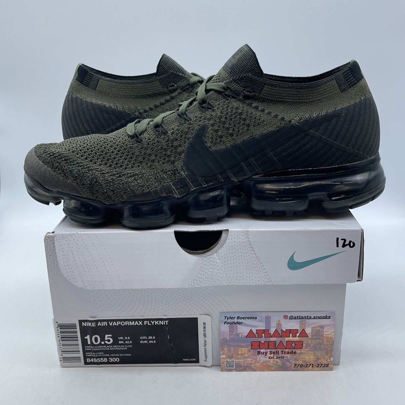 Size 10.5 - Nike Air VaporMax Cargo Khaki Green Black Suede Leather (849558-300)