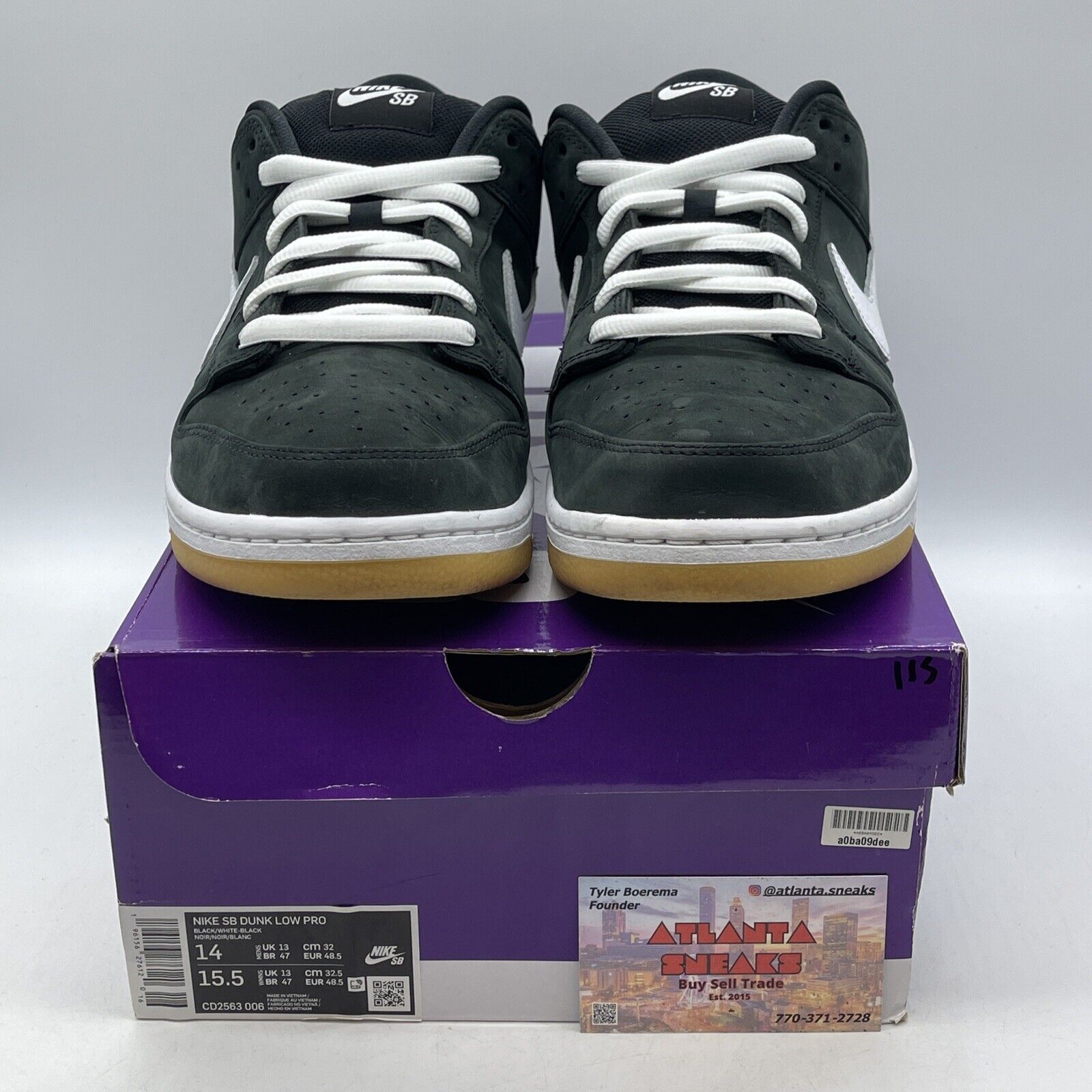 Size 14 - Nike Dunk Low SB Black Gum Suede White Brown Leather (CD2563-006)
