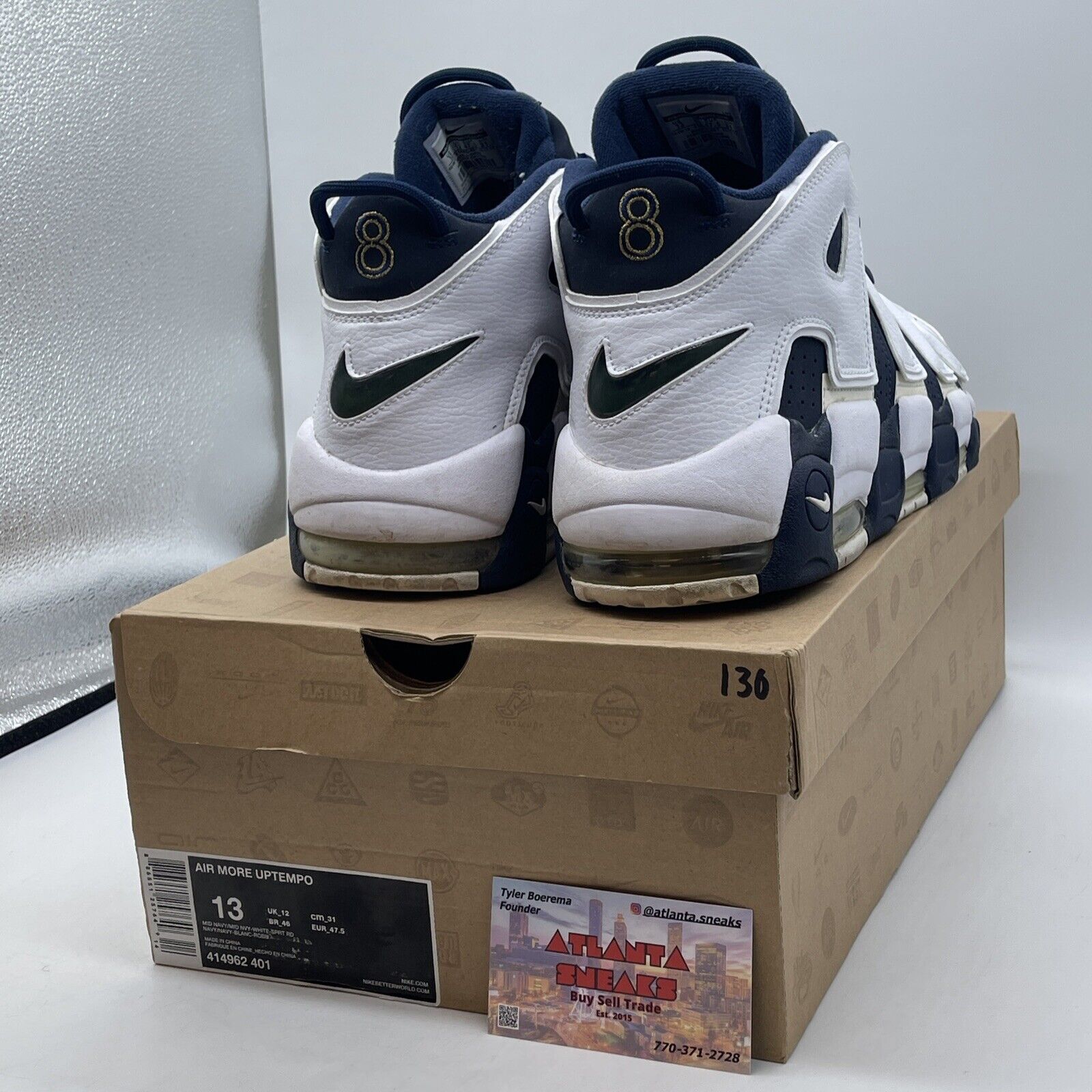 Size 13 - Nike Air More Uptempo 2012 Olympic White Blue Leather Suede 414962-401