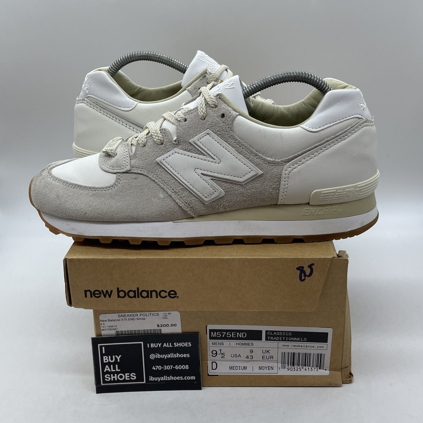 Size 9.5 - New Balance END. x 575 Made in England Marble White (M575END)