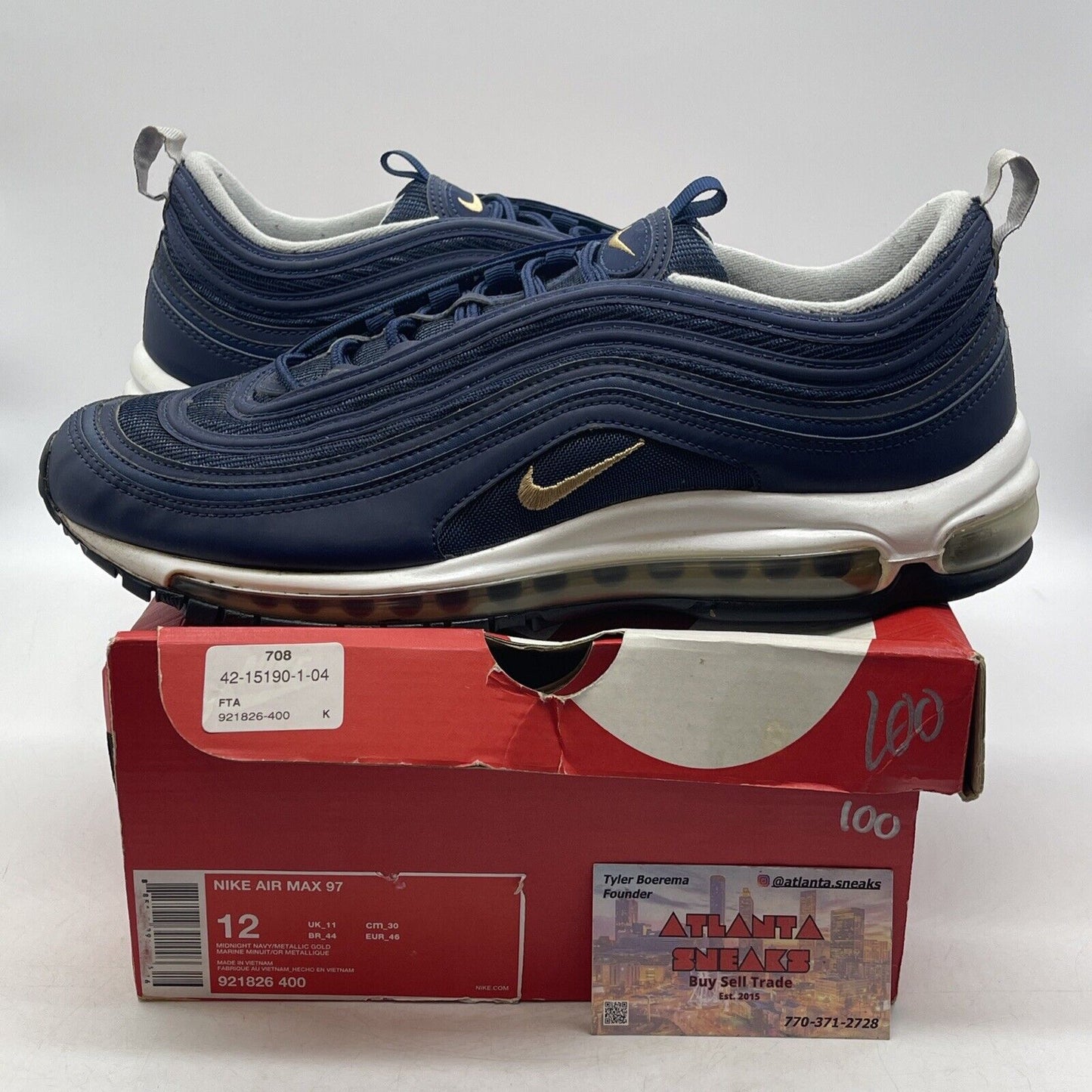 Size 12 - Nike Air Max 97 Midnight Run Navy White Gold (921826-400)