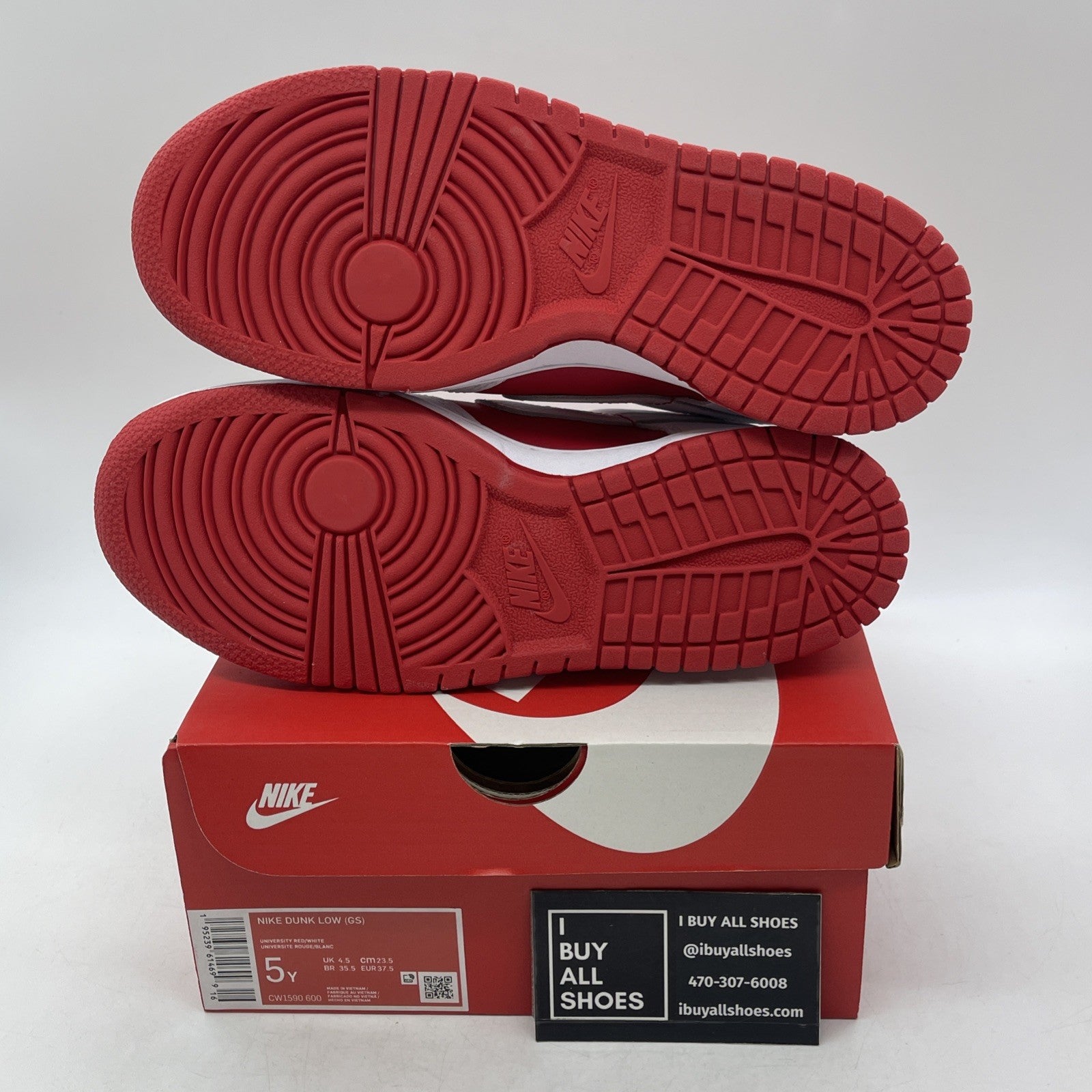 Size 5Y - Nike Dunk Low Shoes Youth White University Red GS (CW1590-600)