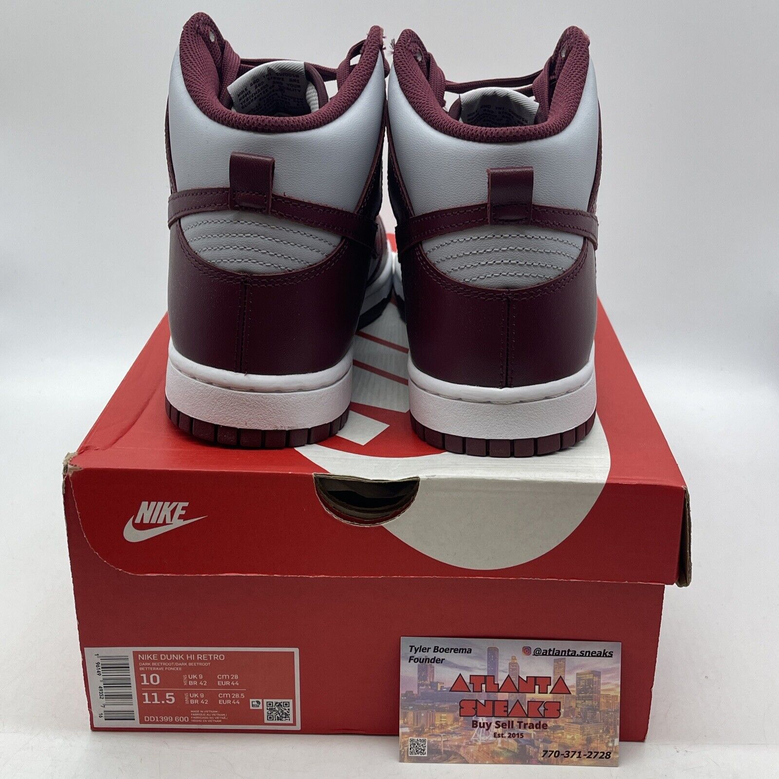 Size 10 - Nike Dunk High Dark Beetroot Burgundy White Grey Leather (DD1399-600)