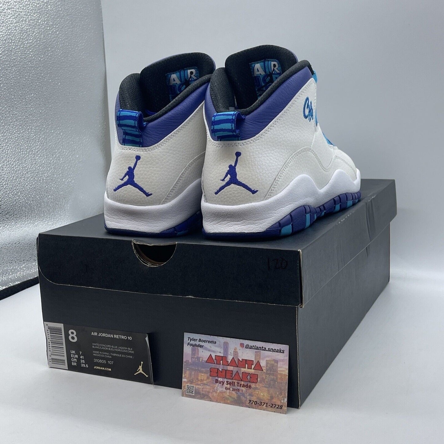 Size 8 - Air Jordan 10 Retro Charlotte Hornets White Purple Leather (310805-107)