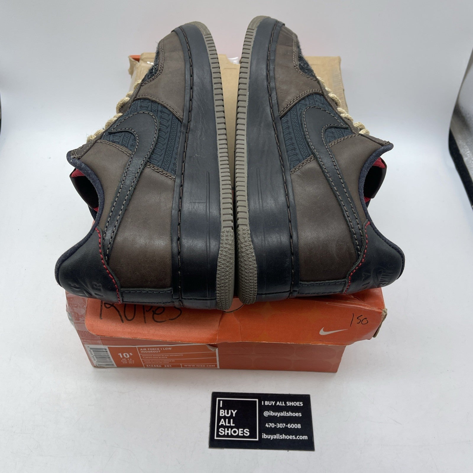 Size 10.5 - Nike Air Force 1 Inside Out Low Baroque Brown Black (312486-201)