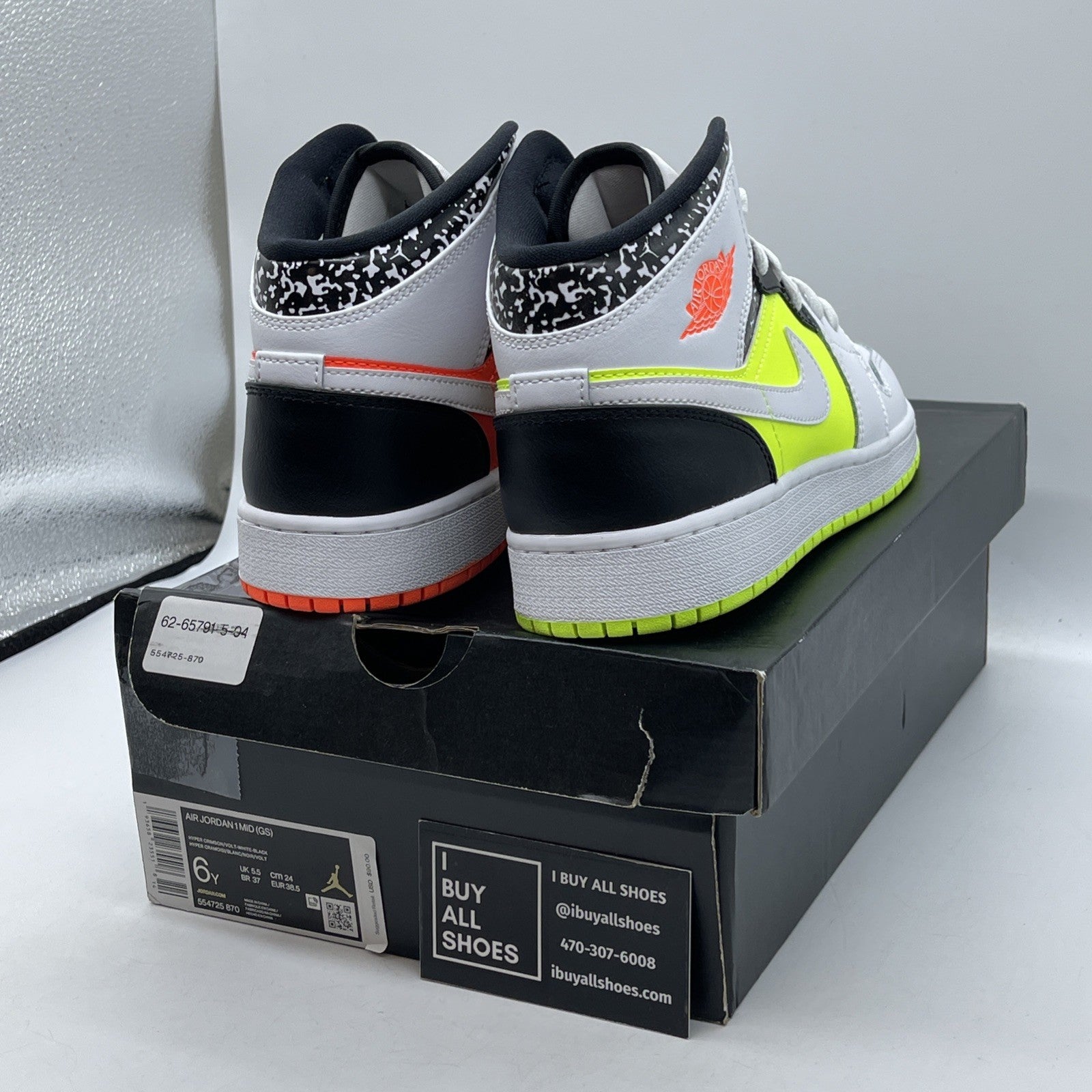Size 6Y (GS) - Jordan 1 Mid Notebook White Orange Black Leather (554725-870)