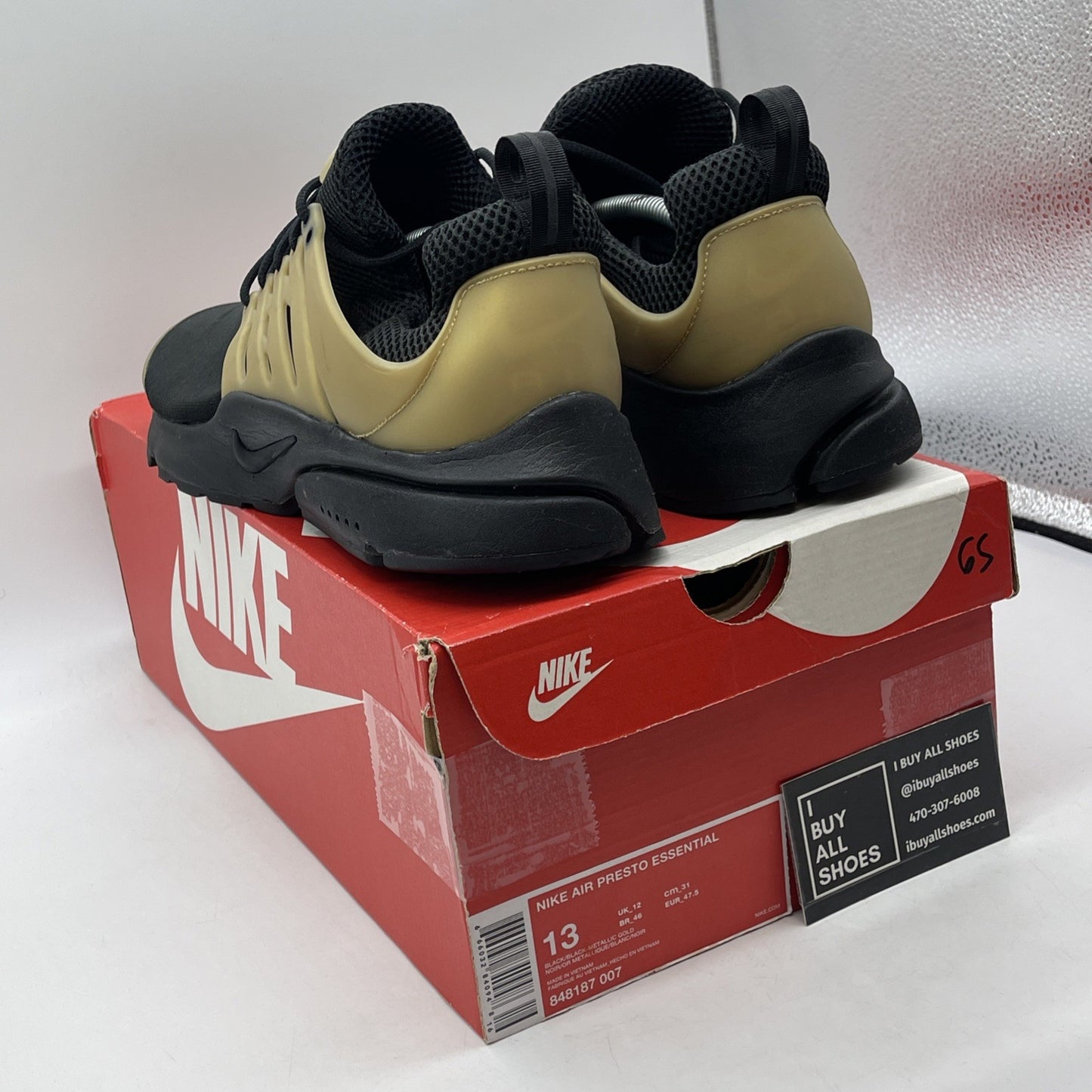 Size 13 - Nike Air Presto Essential Metallic Gold Black Suede (848187-007)