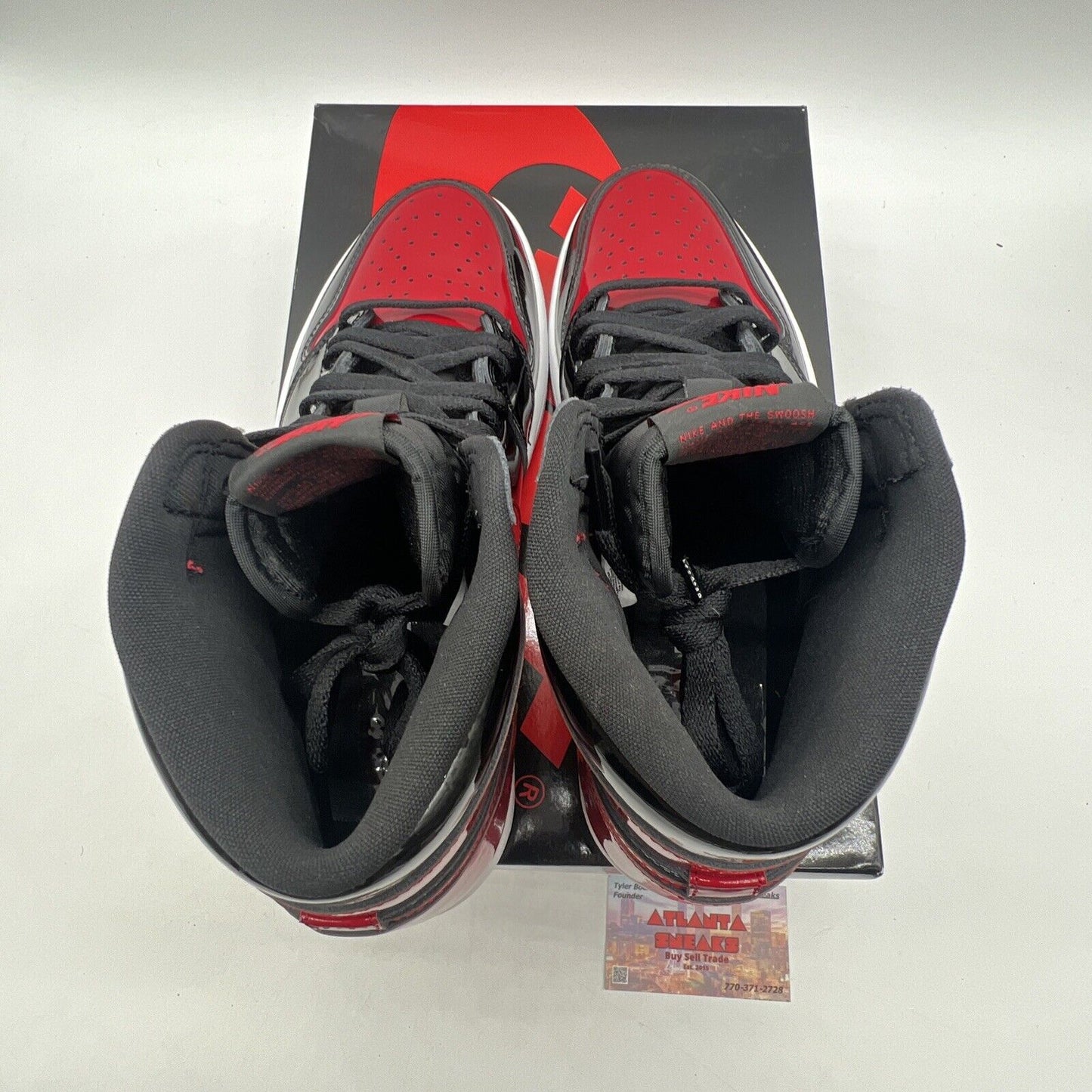 Size 10 - Jordan 1 Retro OG High Patent Bred Black White Red (555088-063)