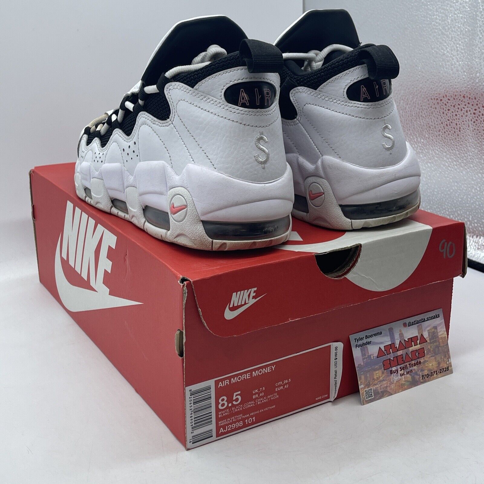 Size 8.5 - Nike Air More Money Piggy Bank White Black Pink (AJ2998-101)