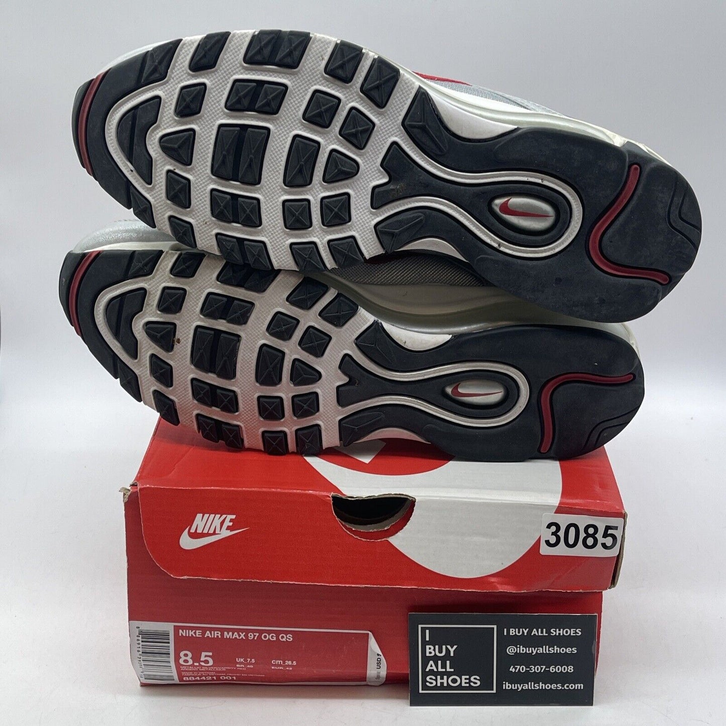 Size 8.5 - Nike Air Max 97 OG QS 2017 Silver Bullet White Red Suede (884421-001)