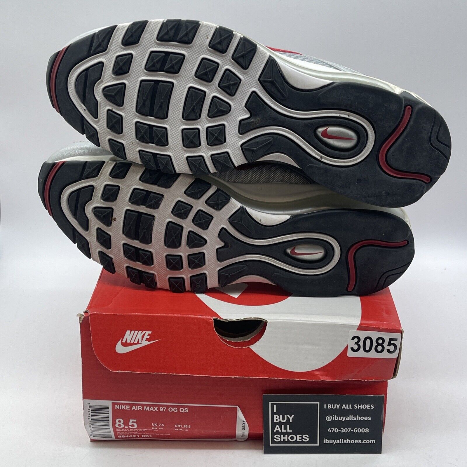 Size 8.5 - Nike Air Max 97 OG QS 2017 Silver Bullet White Red Suede (884421-001)