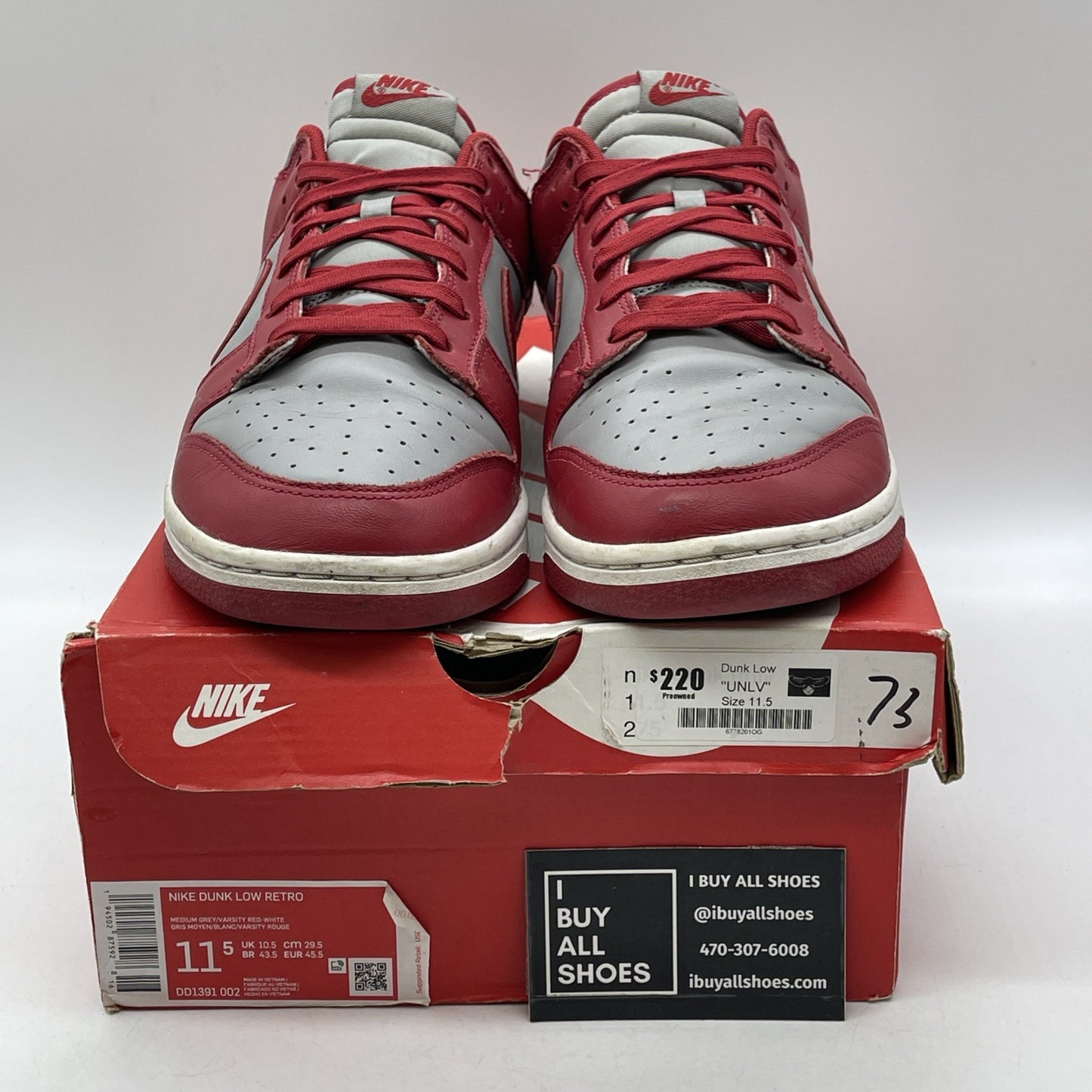 Size 11.5 - Nike Dunk Low SP UNLV Red Grey Leather (DD1391-002)