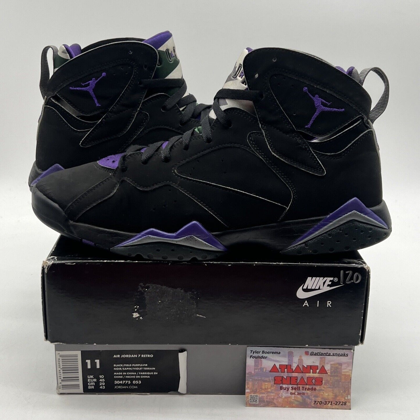 Size 11 - Air Jordan 7 Retro PE Ray Allen Black Purple Green Suede (304775-053)