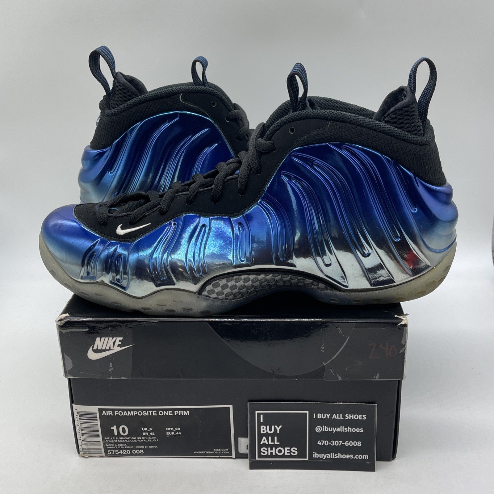 Size 10 - Nike Air Foamposite One PRM Blue Mirror Black Suede (575420-008)
