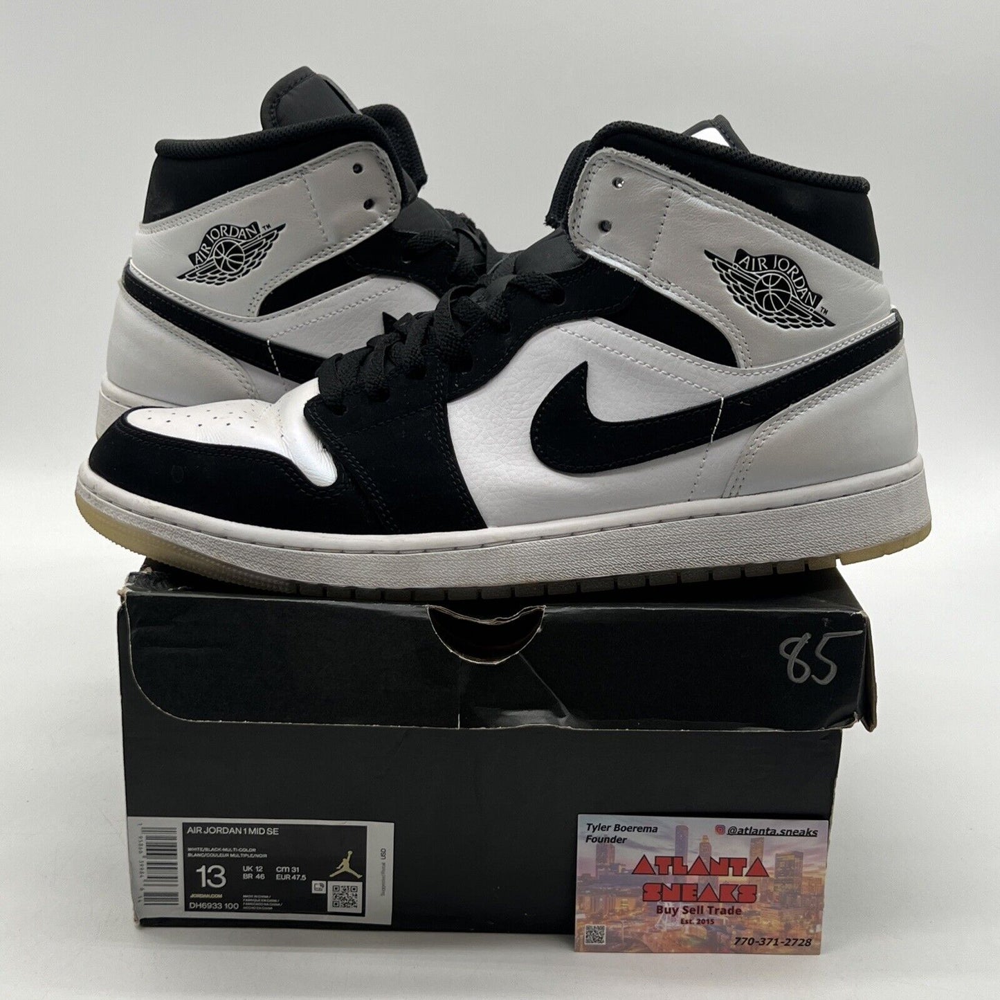 Size 13 - Jordan 1 Mid SE Diamond Black White Leather Suede  (DH6933-100)