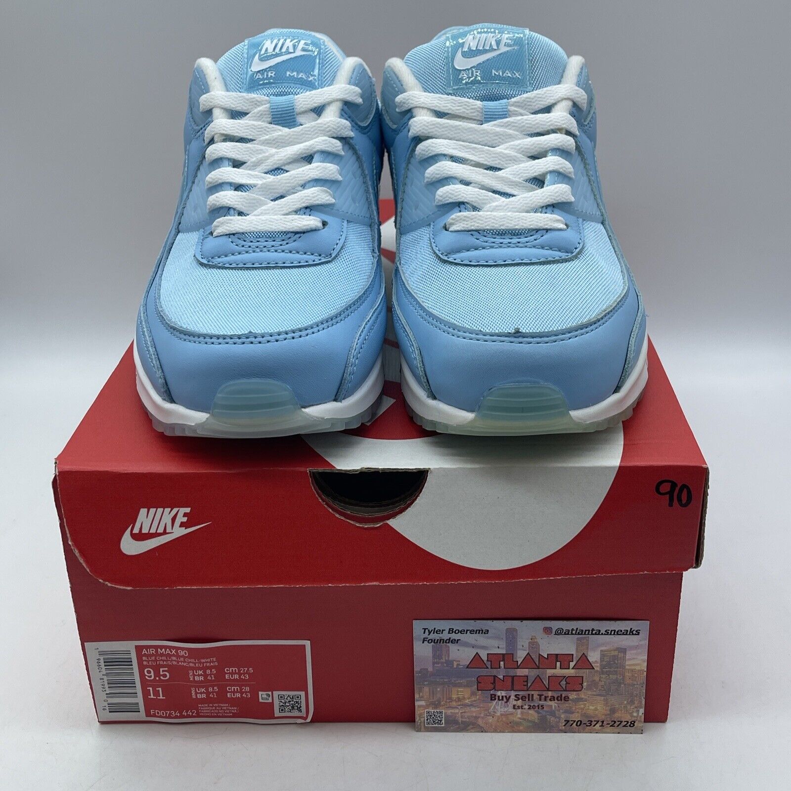 Size 9.5 - Nike Air Max 90 Blue Chill White Suede Leather (FD0734-442)