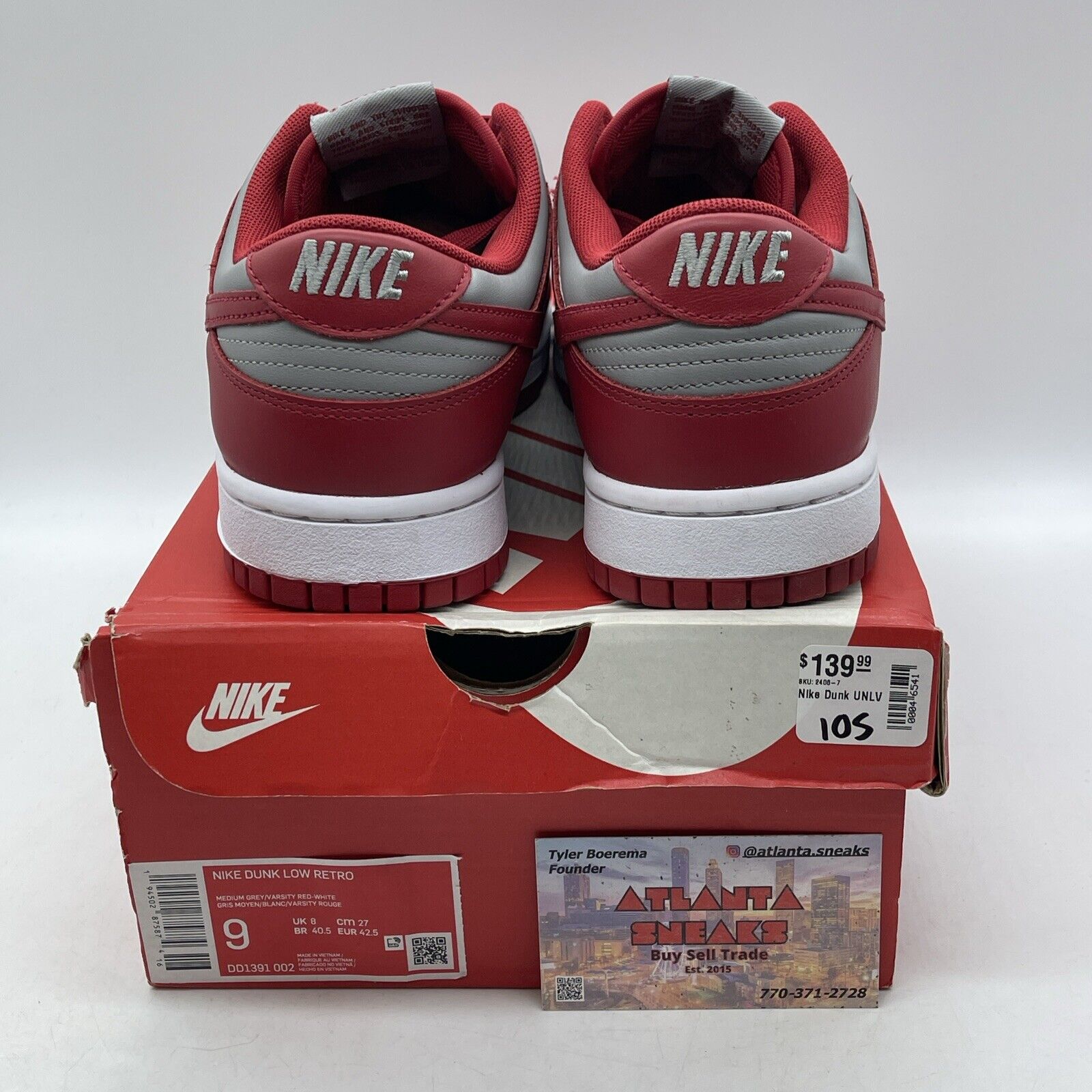 Size 9 - Nike Dunk Low SP UNLV 2021 Grey Red White Leather (DD1391-002)