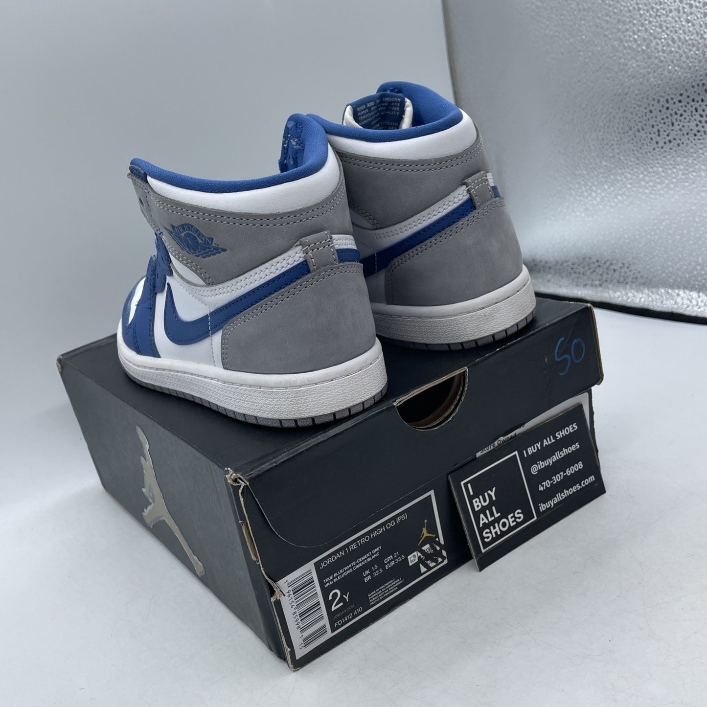 Size 2Y - Air Jordan 1 Retro OG High True Blue (FD1412-410)