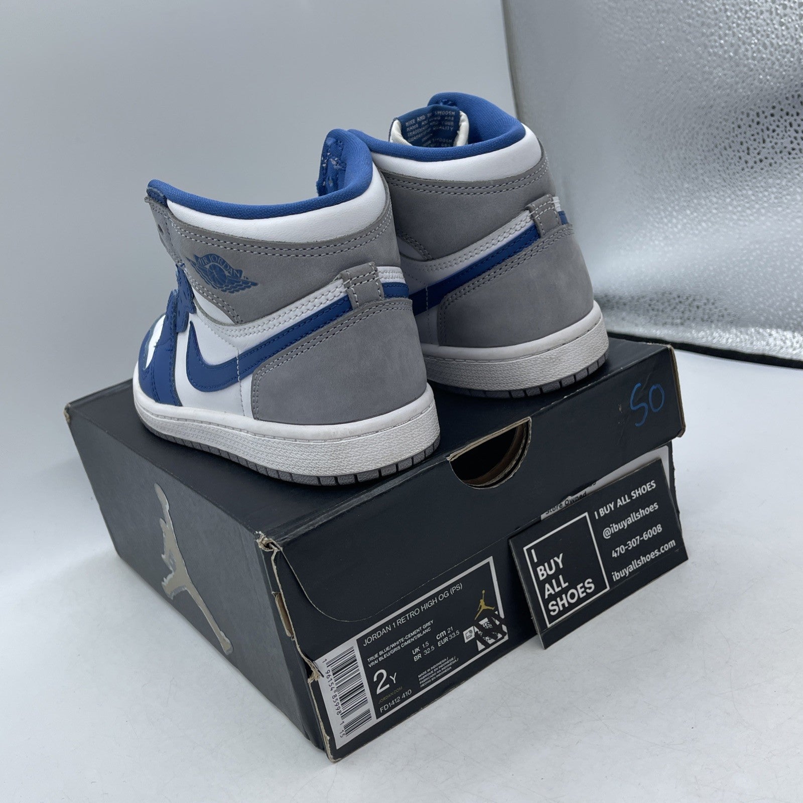 Size 2Y - Air Jordan 1 Retro OG High True Blue (FD1412-410)