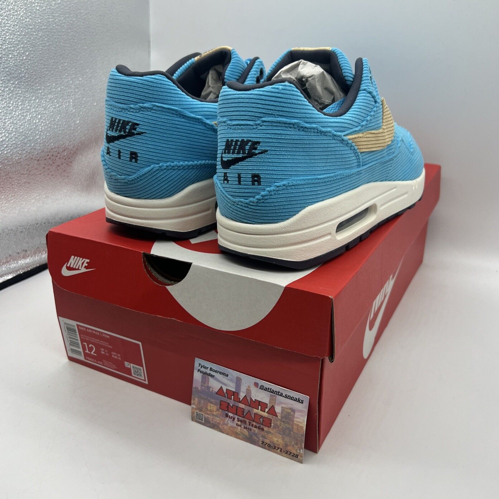 Size 12 - Nike Air Max 1 Premium Baltic Blue Corduroy Brand New Og All