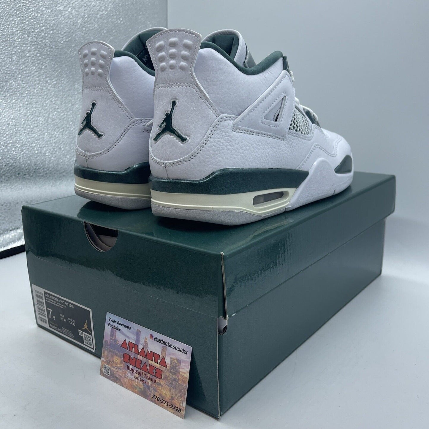 Size 7Y - Jordan 4 Retro White/Oxidized Green-White Leather (FQ8213 103)