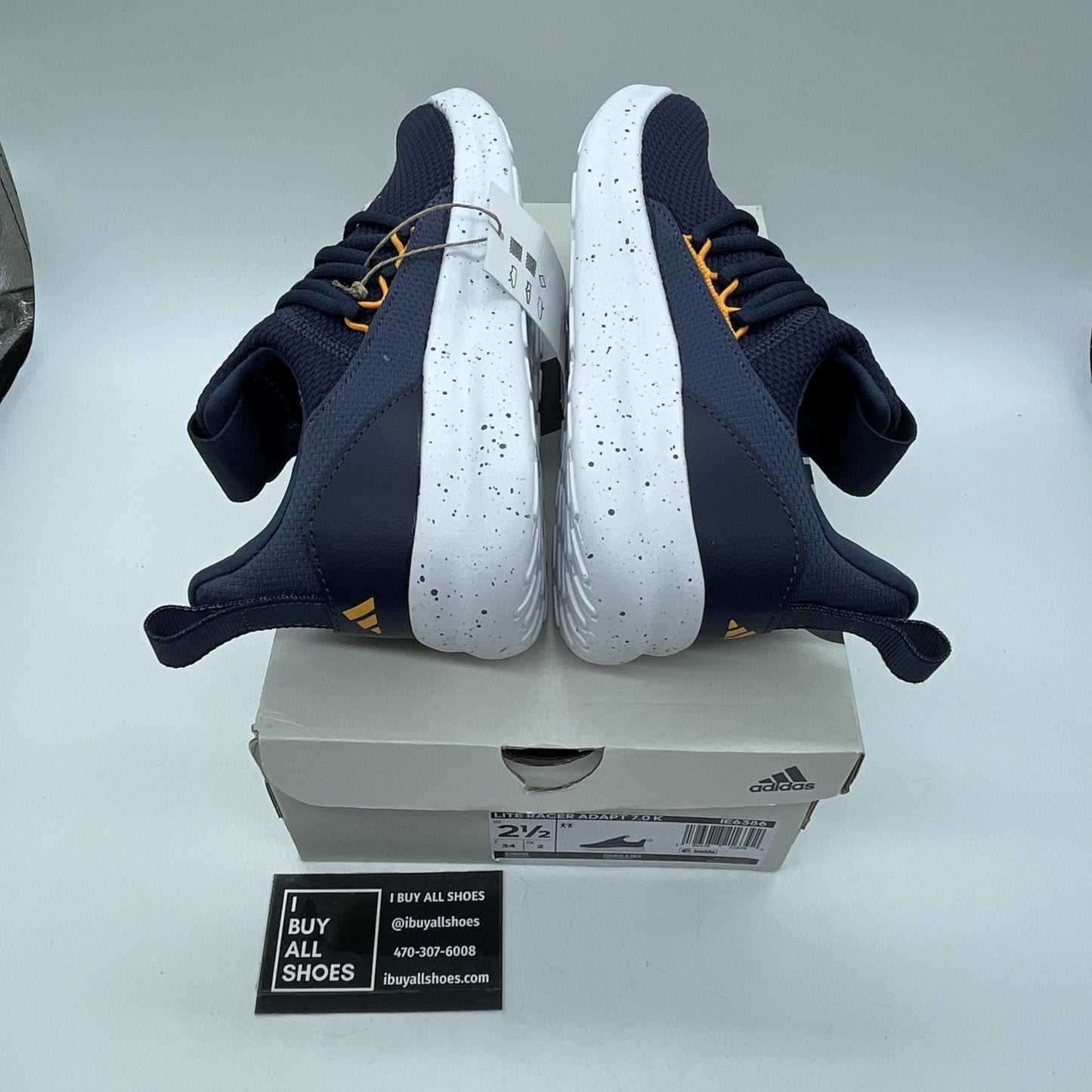 Size 2.5Y - Adidas Boys Lite Racer Adapt 7.0 Blue Yellow Suede (IE6386)