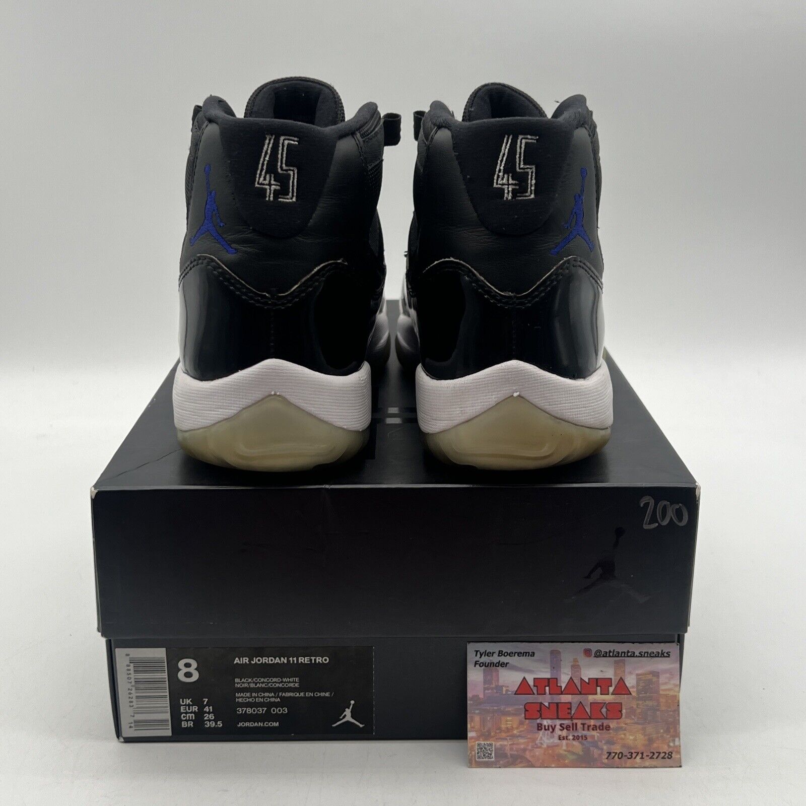 Size 8 - Jordan 11 Retro High Space Jam Black White Leather (378037-003)