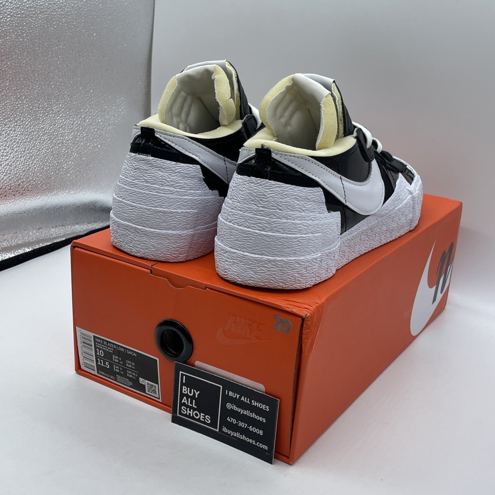 Size 10 - Nike sacai x Blazer Low Black Patent White Leather (DM6443-001)