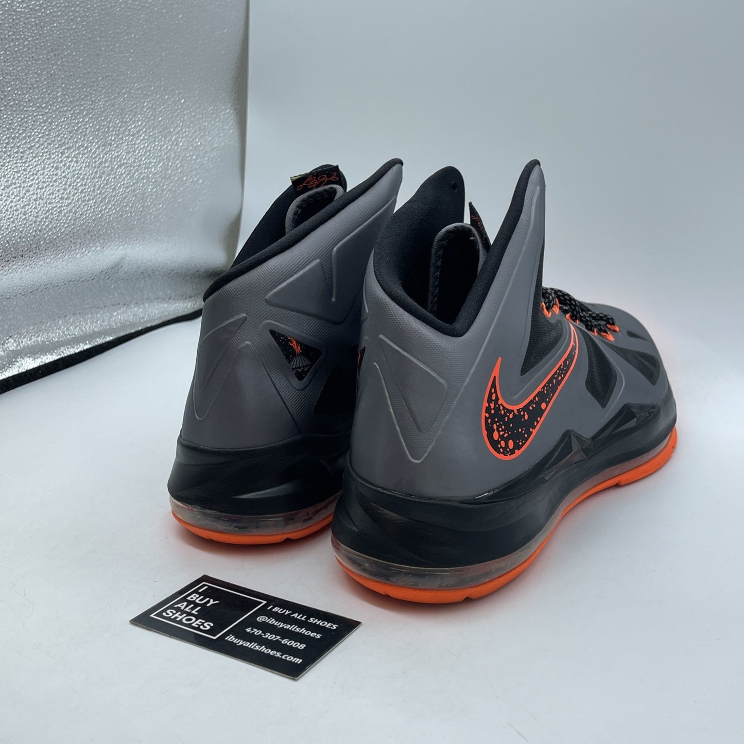 Size 13 - Nike LeBron 10 Lava Grey Black Orange Leather (541100-002)