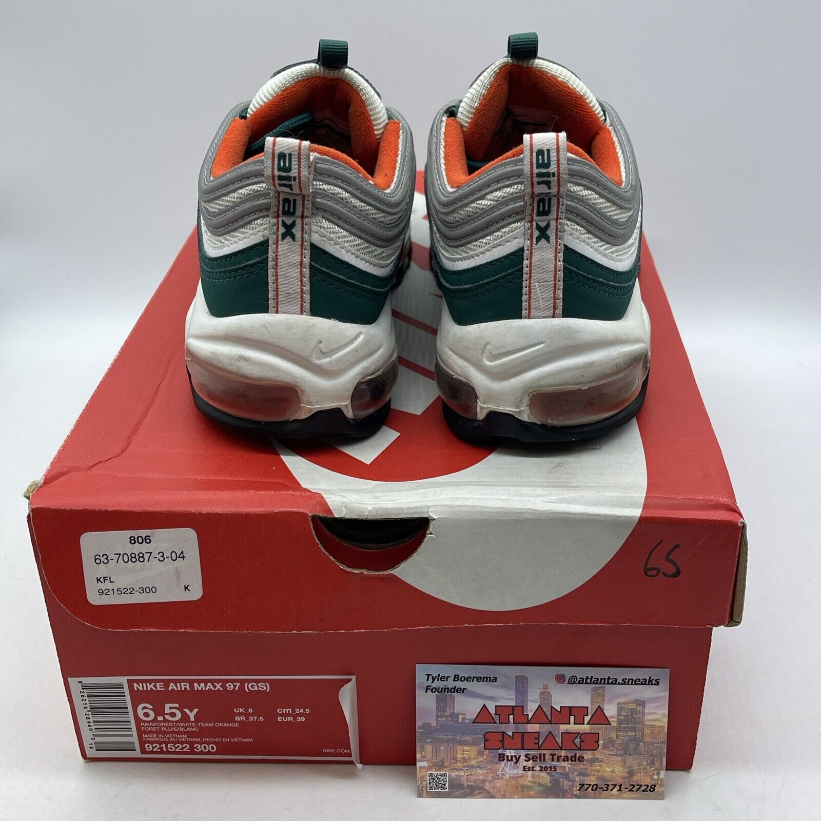 Size 5.5 (GS) - Nike Air Max 97 Low Miami Dolphins Leather (921522-300)