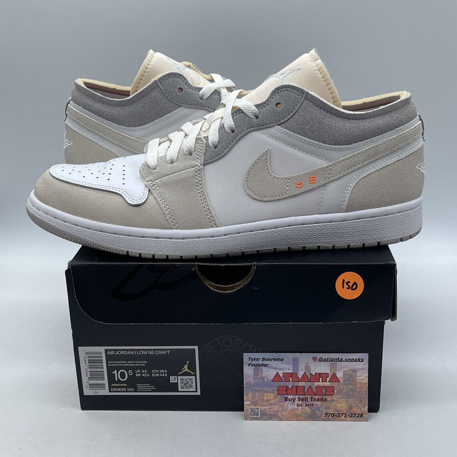 Size 10.5 - Air Jordan 1 SE Craft Low Inside Out Grey White Suede (DN1635-100)