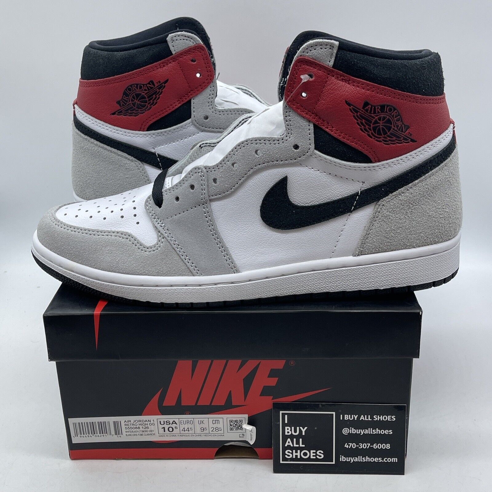 Size 10.5 - Jordan 1 Retro High OG Smoke Gray Black White Leather Suede