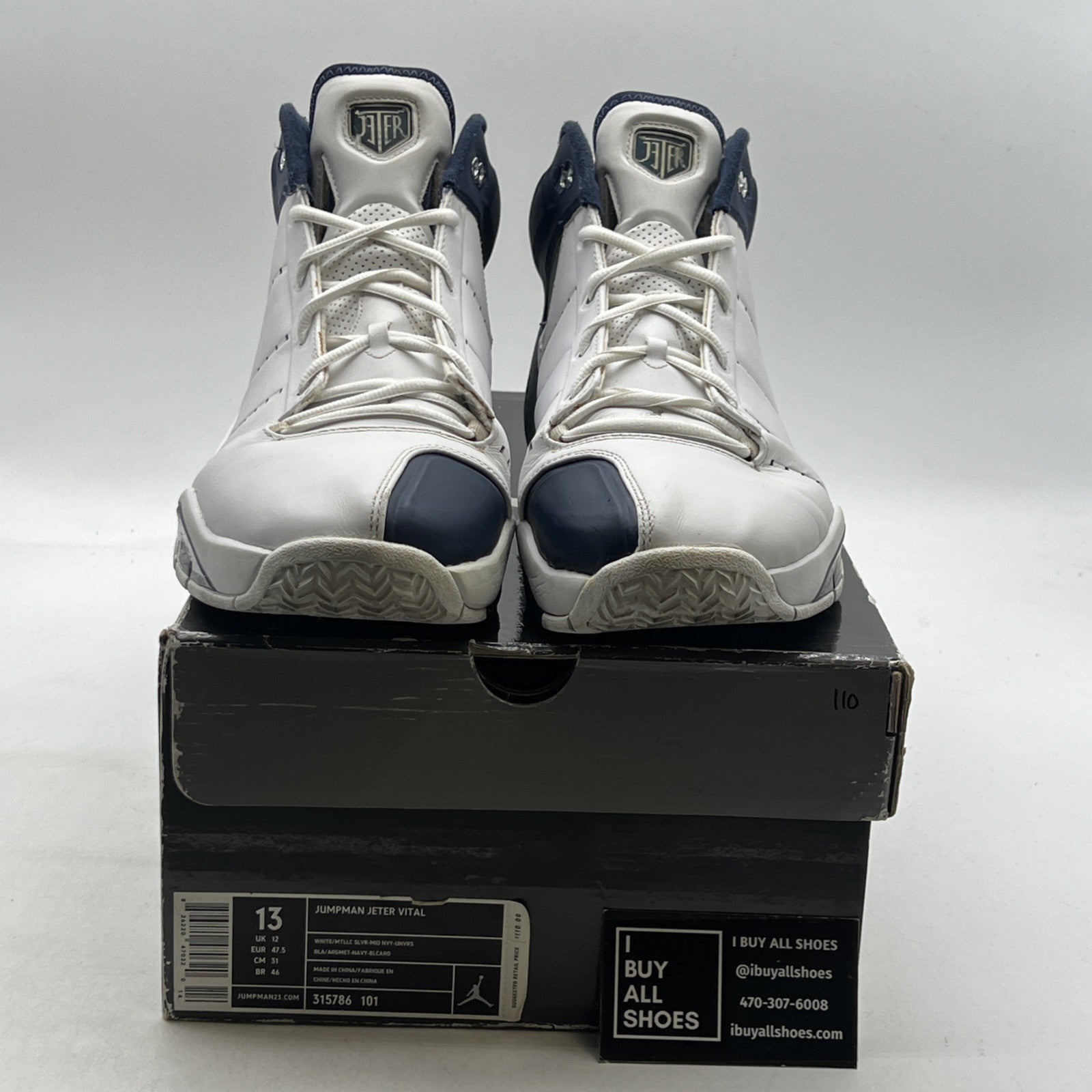 Size 13 - Air Jordan Jumpman Jeter Vital White Midnight Navy (315786-101)