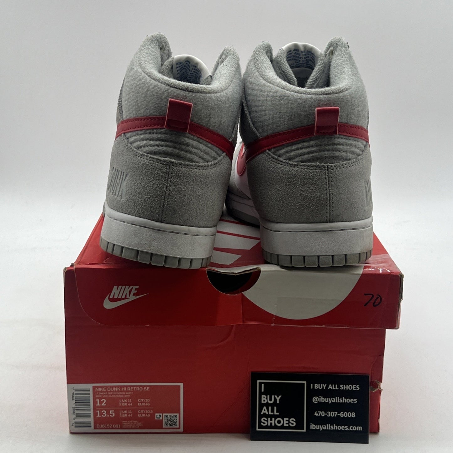 Size 12 - Nike Dunk SE High Athletic Club Light Smoke Grey Gym Red (DJ6152-001)