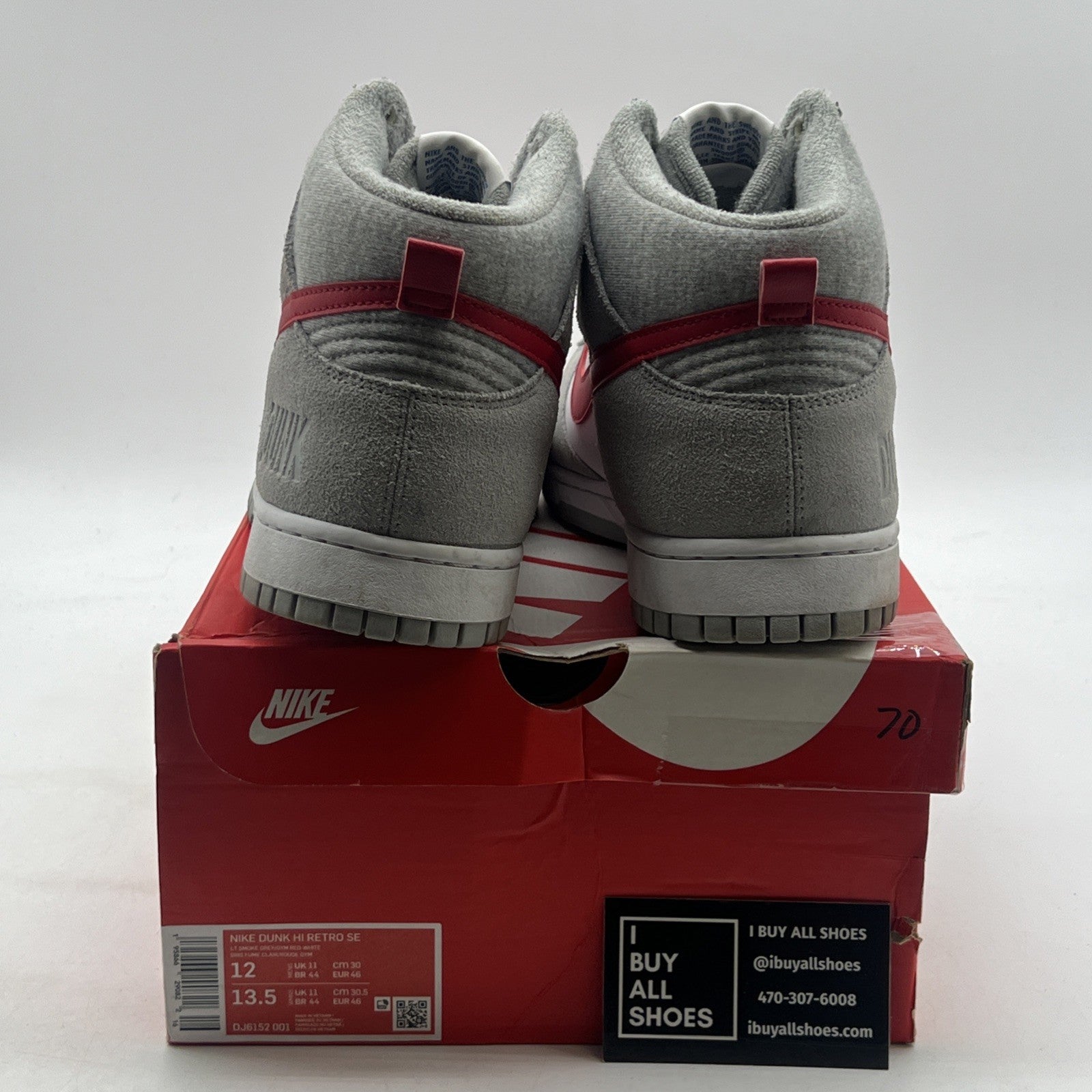 Size 12 - Nike Dunk SE High Athletic Club Light Smoke Grey Gym Red (DJ6152-001)