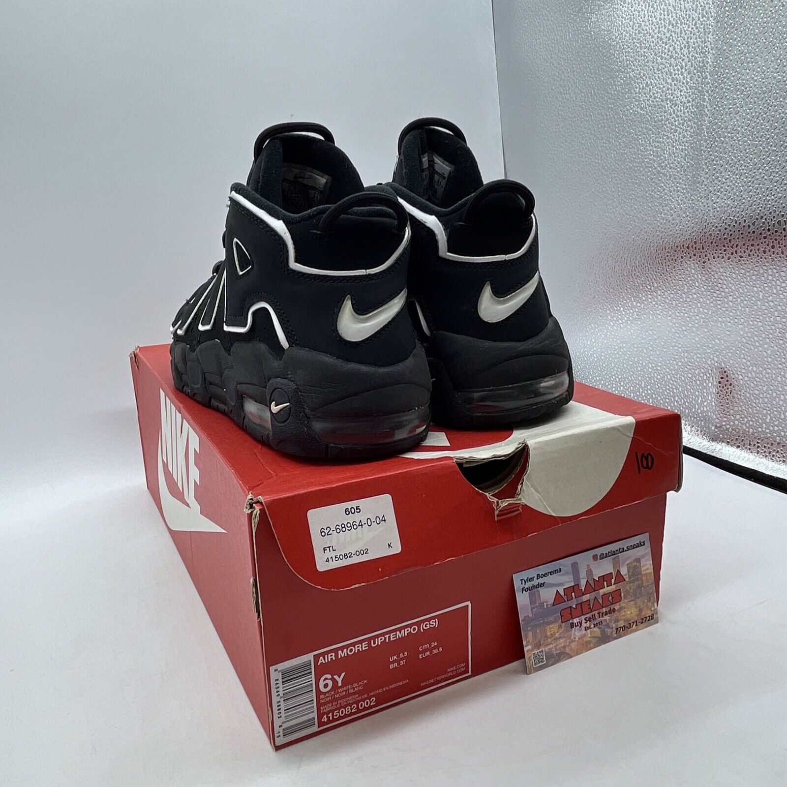 Size 6 (GS) - Nike Air More Uptempo Low Black White Suede  (415082-002)