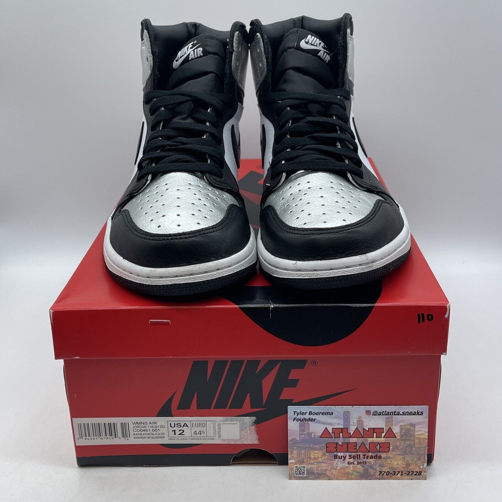 Size 12 - Jordan 1 High OG Metallic Silver White Black Leather (CD0461-001)